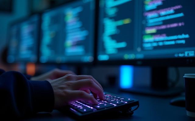 Entwicklerteam bei der Arbeit an einer individuellen App, Programmiercode auf Bildschirmen
